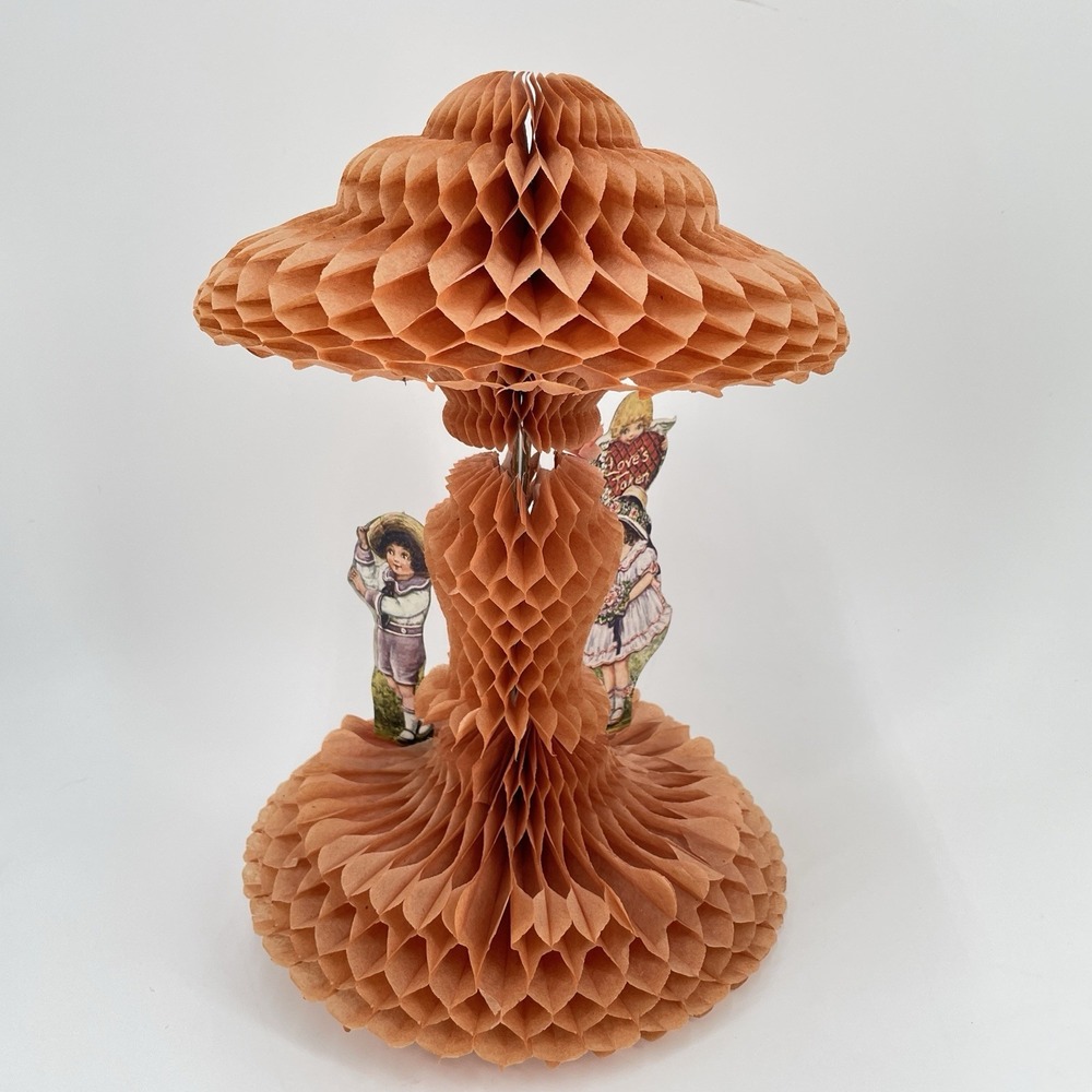 1920 Antique  Honeycomb Valentines Day Centerpiece Victorian Edwardian 3D Salmon